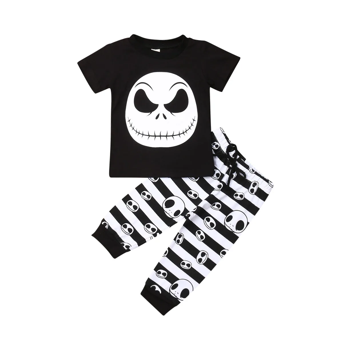 Halloween Costumes Newborn Infant Baby Boy Printed Short Sleeve T-shirt Top+Striped Pants 2pcs Outfits Casual Baby Clothing 1-3Y