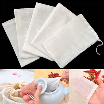 

Tea Strainers 10pcs 8x10cm Cotton Muslin Empty Drawstring Teabags Pouch Bag Reusable Filter Herb Spice Loose Coffee Tea Bags