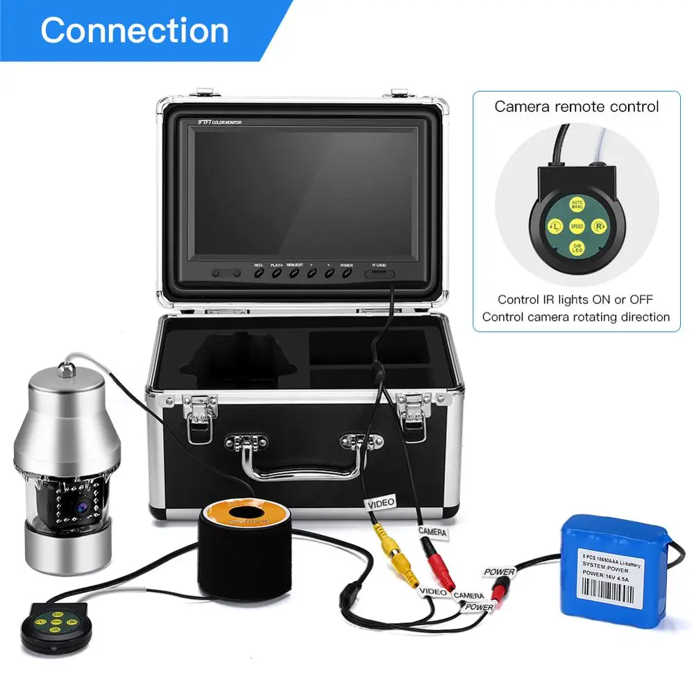 Eyoyo EF360 Fish Finder 9"DVR Recorder 30M Underwater Fishing Video Camera IP68 Waterproof 18 LEDs 360 Degree Rotating Camera