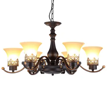 

Vintage Black Chandelier Lighting Lustre Glass Lamp shade Living Room Bedroom Foyer Loft Decor For Home Fixtures E27 AC 110-220V