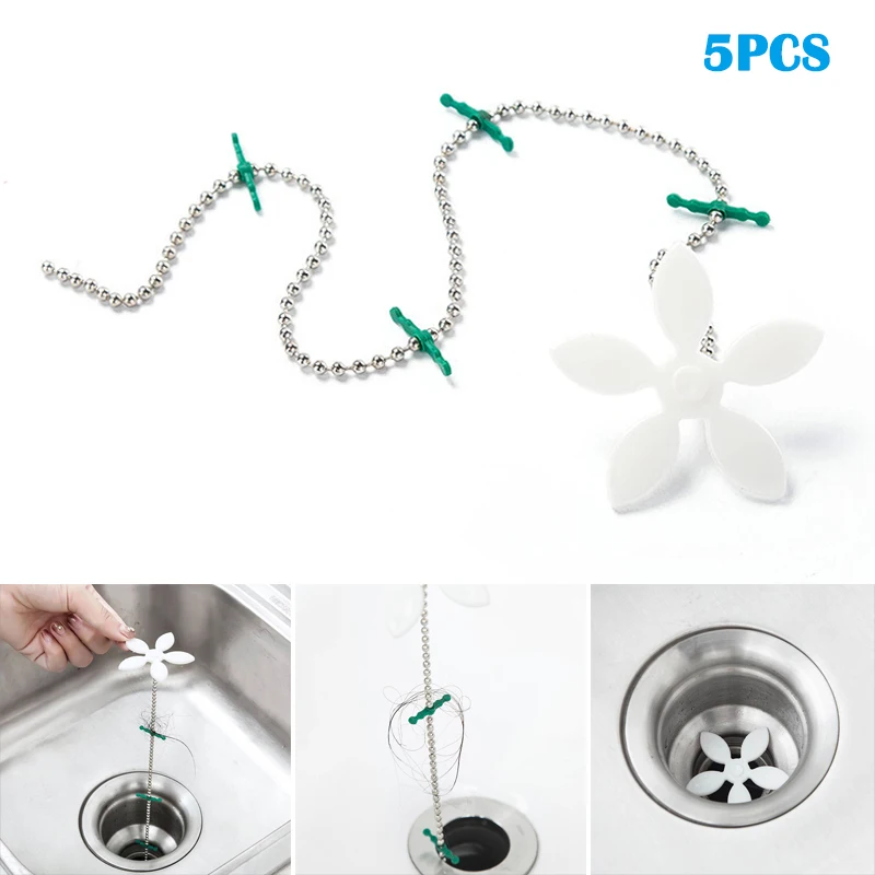 5 PCS Инструмент для очистки канализационных крючков с цветком и цепочкой для удаления волос в раковине для кухни и ванной комнаты DNJ998 - Цвет: 5 PCS