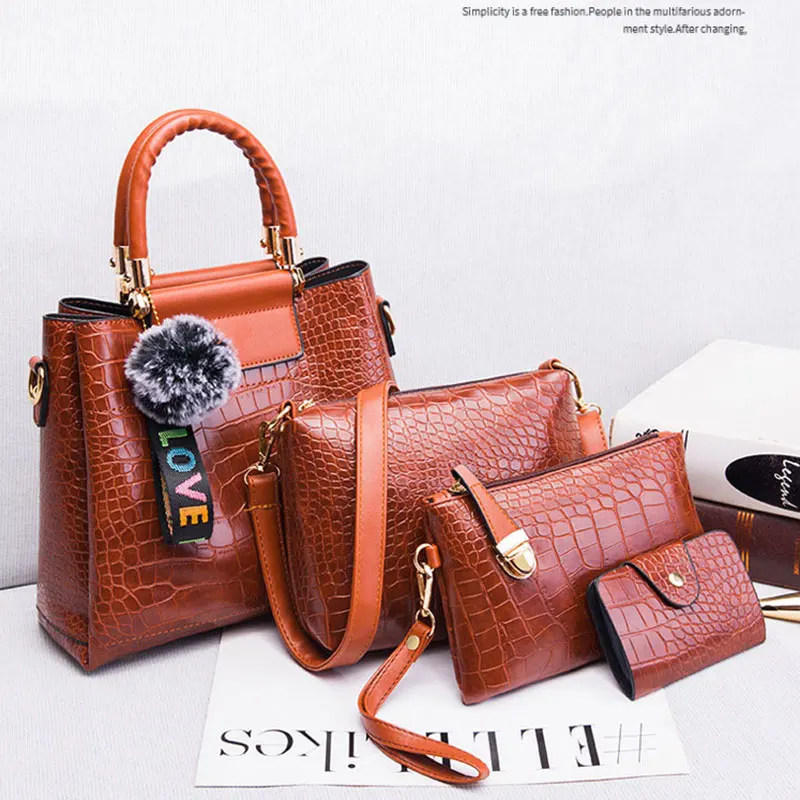 

Vintage Crocodile Pattern Women's Shoulder Bags Plush Ball Plaid Handbags Purses High Quality Design Composite Crossbody Bag New