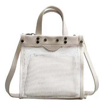 

ASDS-New Women'S Bag Wild Mesh Stitching Bag Temperament Handbag Hit Color Shoulder Slung Handbag