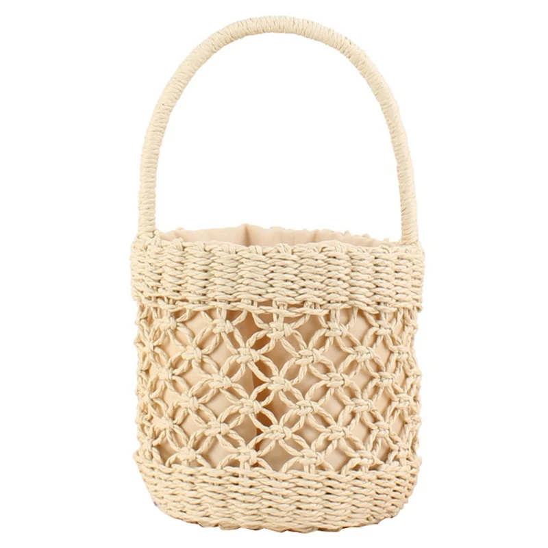 

Woven Handmade Fashion Bucket Shaped Shoulder Bag Straw Totes Women Strap Lady Straw Bags