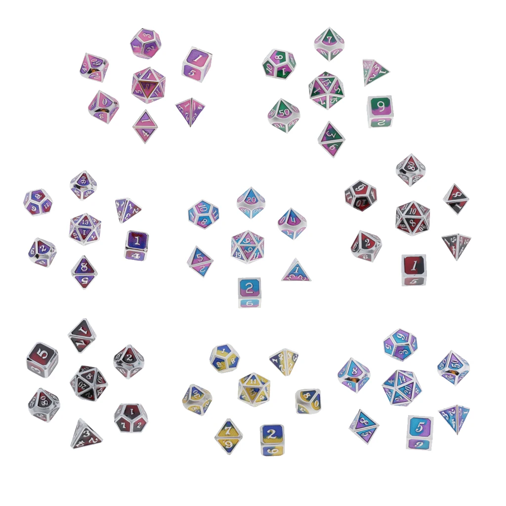 7pcs Embossed Metal Multi-sided Polyhedral Dice Set for Dungeons and Dragons Dice MTG DND RPG Table Games Board Game D20 D12 Set