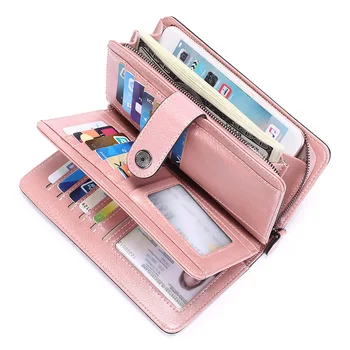 

Oil Wax Leather Clutch Women Wallet 2018 PU Leather Women Wallet Purse Female Long Solid Color Wallet Female