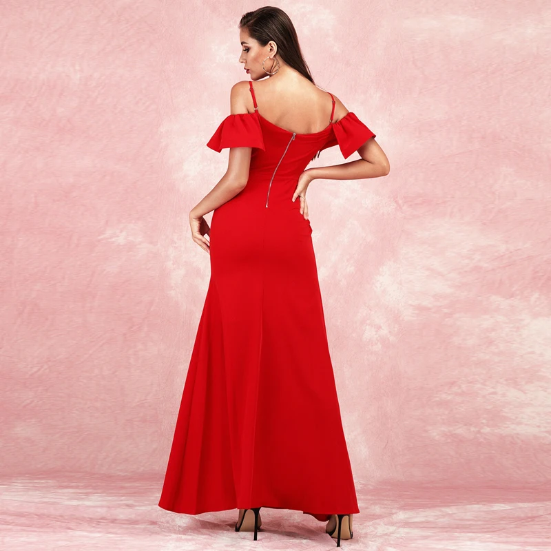 Bqueen, новинка, Vestidos, женское сексуальное платье с v-образным вырезом на бретелях, открытая спина, длина до пола, с оборками, Бандажное платье, вечерние, Клубные платья