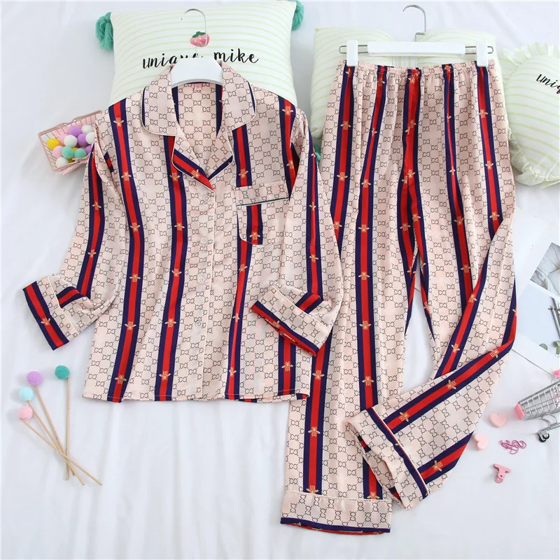 

Print Pyjamas Women Women Pajamas set Comfortable Silk Pajama Set Long Sleeve Sleepwear long Top Pant pajamas for women