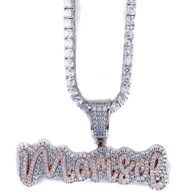 

Two Tone Name Plate Necklace Cubic Zirconia Customized Tennis Chain Initial Jewelry,Ins Ice Out Personal Gift