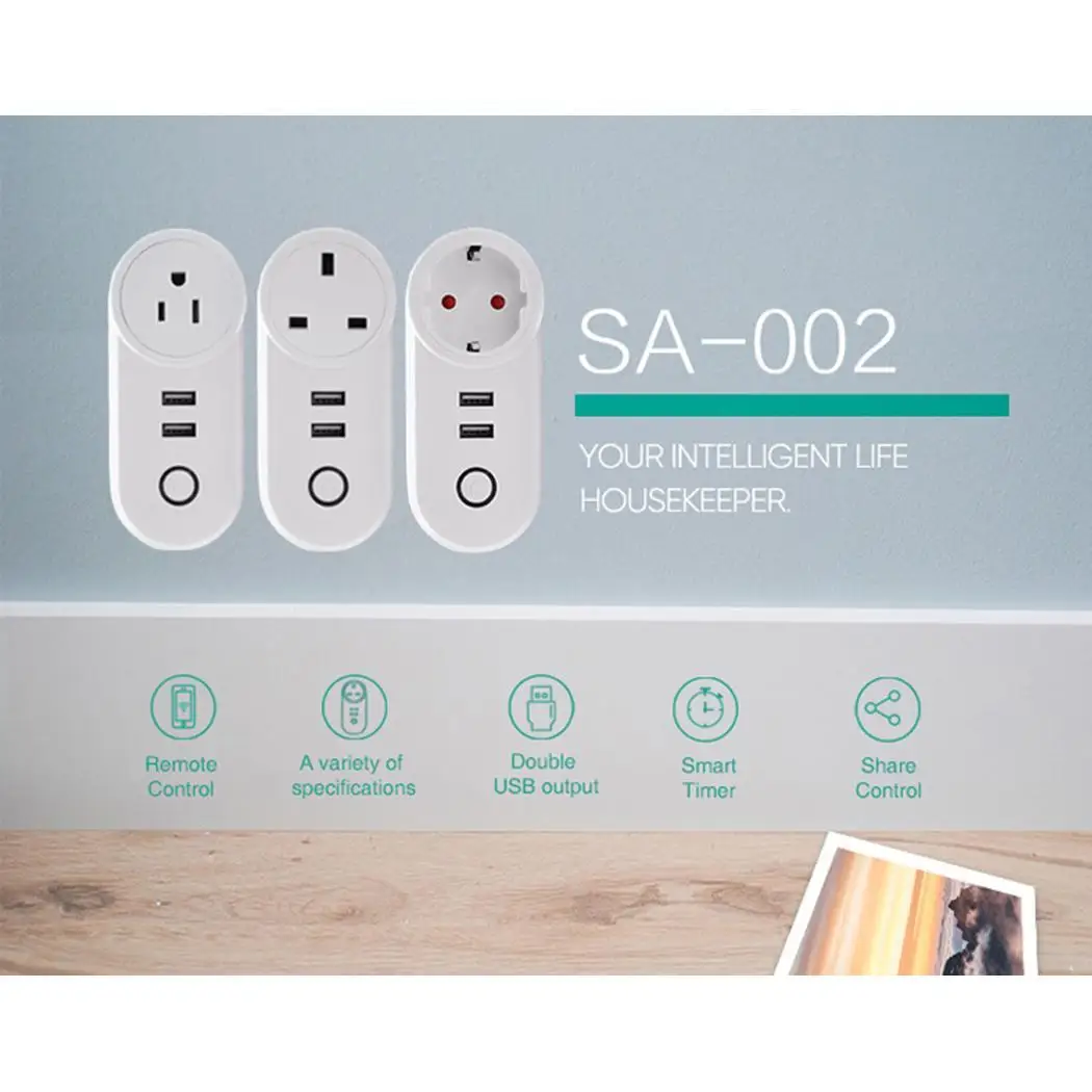 Smart WIFI Remote Control Voice Socket US Plug Socket Square USPlug Dual Ports control, easy operation Home USB