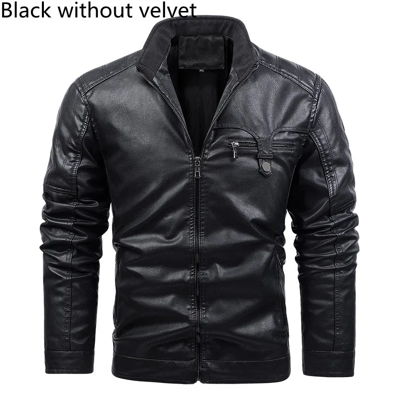 Men's Fashion Leather Jackets PU Stand Collar Menswear Spring, Autumn And Winter Plus Velvet & No Velvet Two Styles Clothing leather jacket outfit men