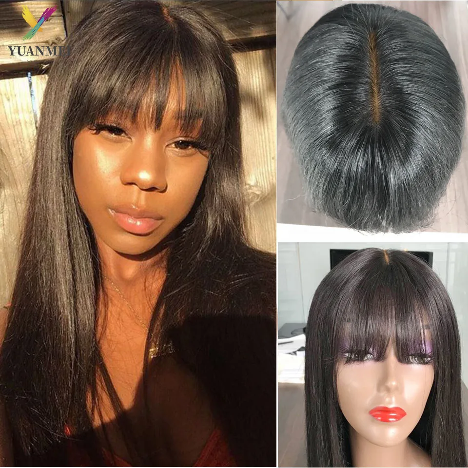 

Long Straight Hair Wig With Bangs Cheap Human Hair Wigs For Women Brazilian Hair Fake Scalp Lace Wig With Bangs 8-26Inches