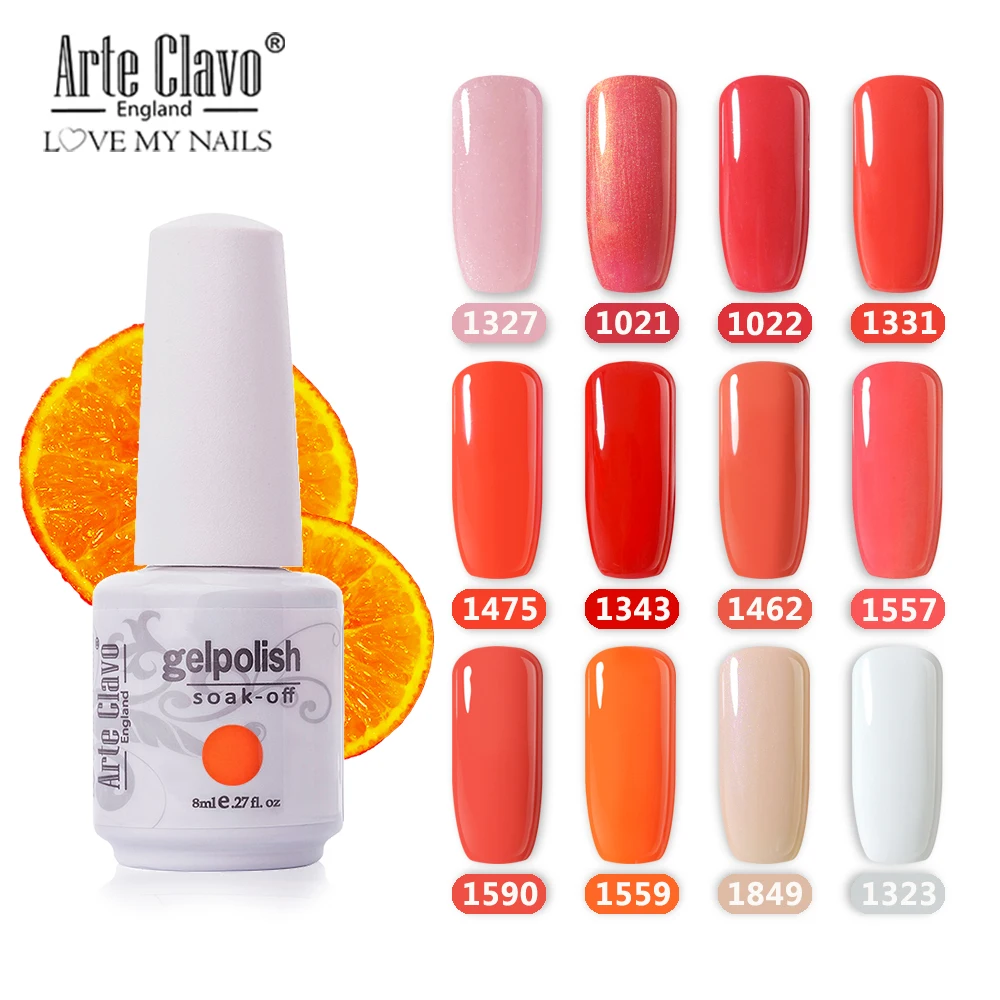 Arte Clavo Gel Polish Base 8ml Orange Color Set Gellack Varnish LED Nail Manicure Gel Paint Nail Ar