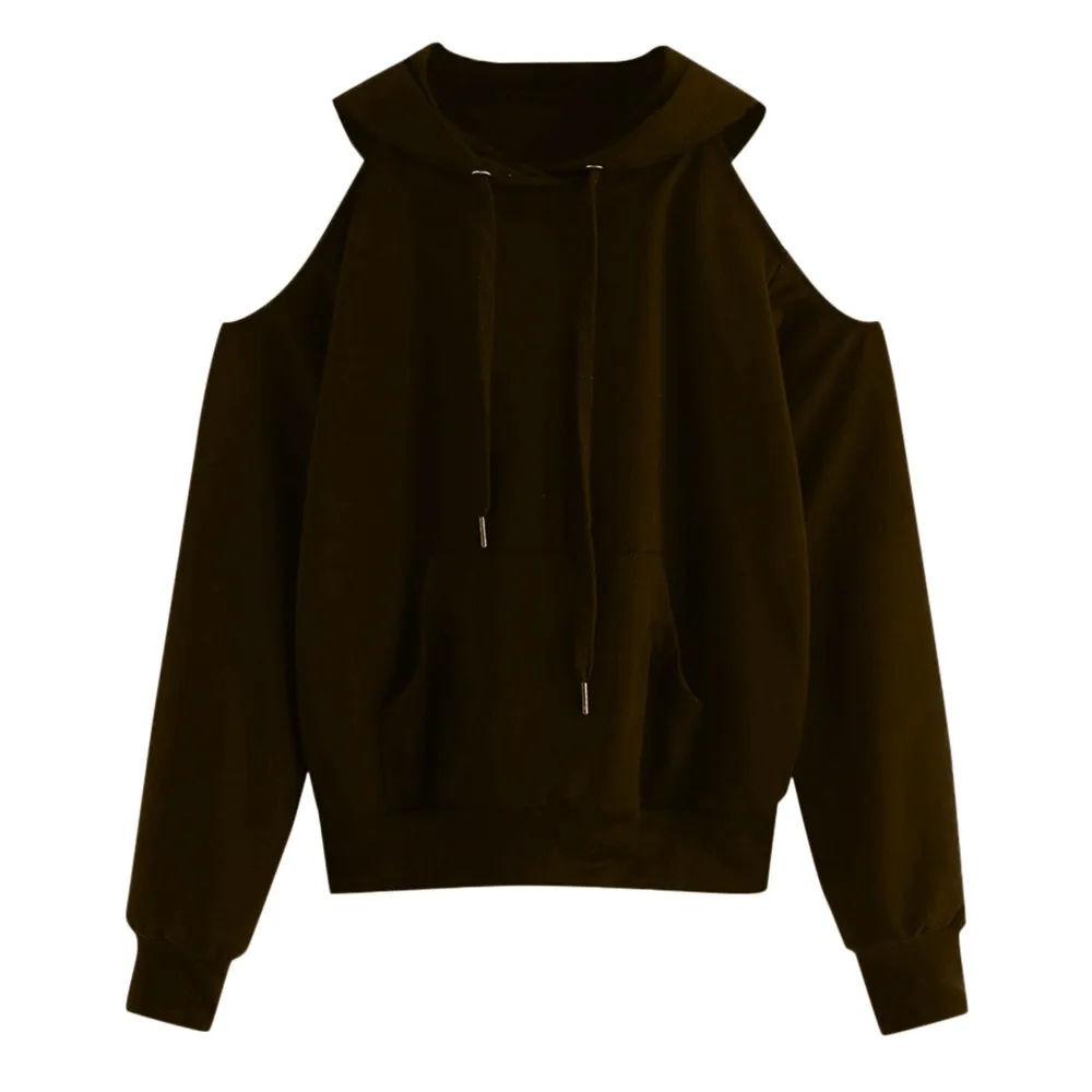 JAYCOSIN Fashion Women Casual Simple Loose Off Shoulder Hooded Sweatshirt Long Sleeve Comfortable Soft Pure Color Blouse