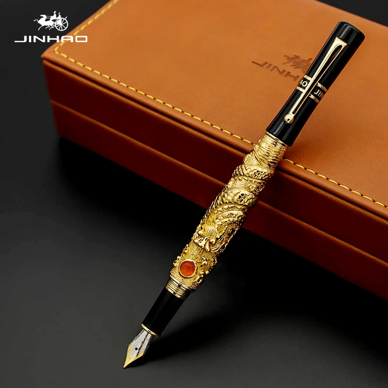 Jinhao ЗОЛОТОЙ ДРАКОН перьевая ручка Роскошный 0,5 мм перо 18KGP каллиграфия чернила ручки для письма бизнес офисные принадлежности Caneta - Цвет: Golden