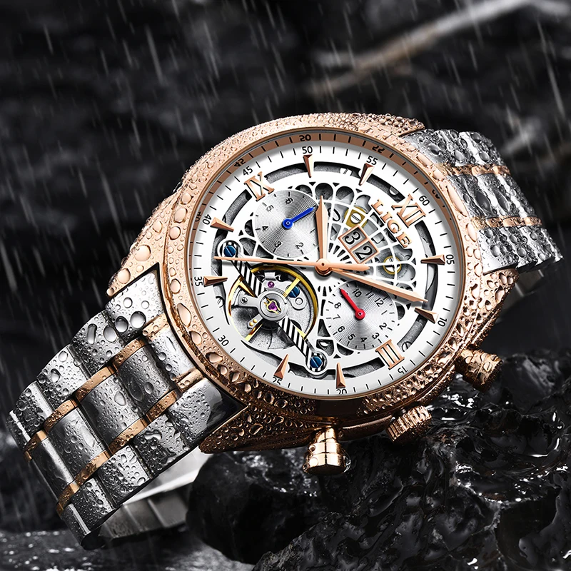 LIGE Top Luxury Brand Man Watch Reloj Hombre Automatic Mechanical Casual Waterproof Military Sport Watches Relogio Masculino+Box