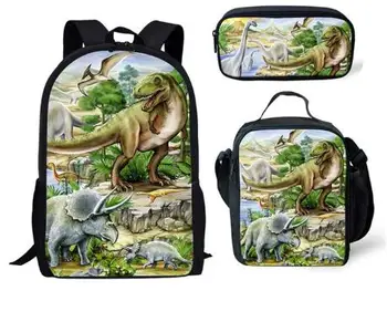 

3pcs School Bags Set for Kids Dino School Bag Children Tyrannosaurus Rex Dinosaur Pattern Schoolbag Boys Cool Bag