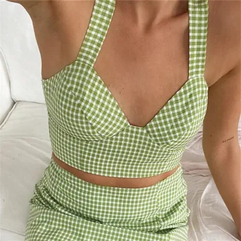 

Spring and Summer New Outer Wear Camisole green lattice tops women Casual Style Sexy halter tie rope short top shirt
