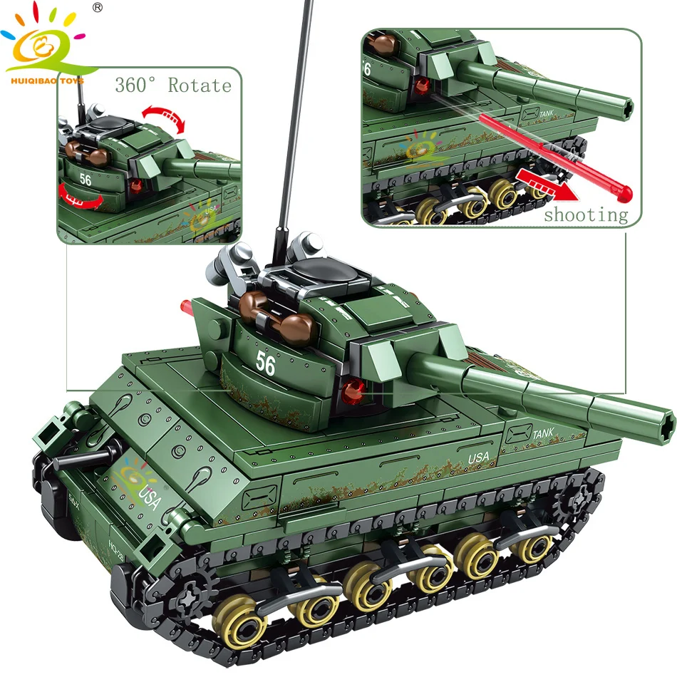 HUIQIBAO игрушки 437 шт военные США M4 танковые строительные блоки армия WW2 солдатские