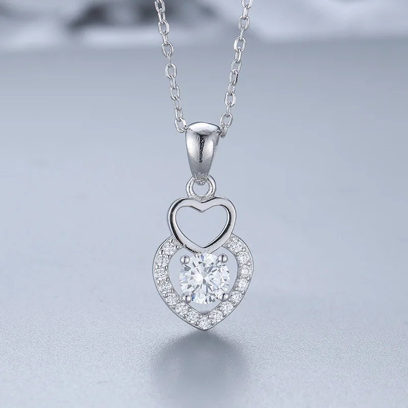 

CR jewelry S925 Sterling Silver Love Necklace collarbone chain Korean version simple and popular accessories double heart-shaped