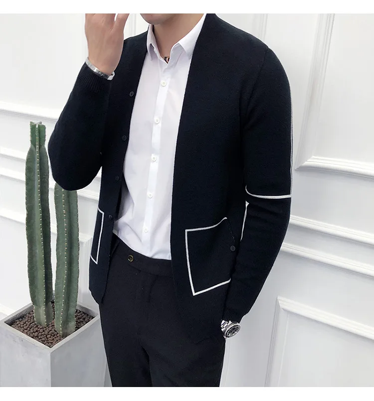 Осенний и зимний свитер мужской роскошный контрастный цвет вязаный кардиган свитер мужской размера плюс 4xl тонкий мужской свитер вязаные жакеты