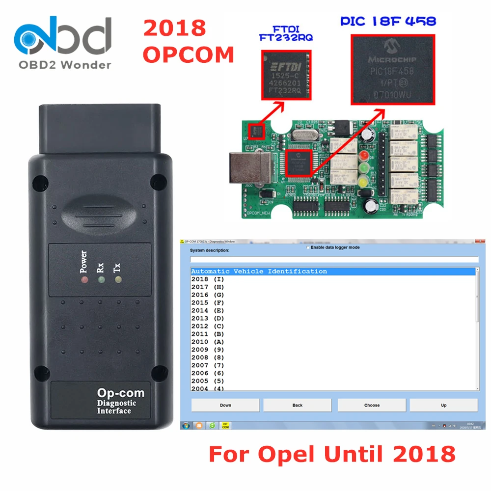 2018 opcom 170823c sw v2018 opcom v1.95 para opel obd2 scanner de diagnóstico com pic18f458 ftdi ft232rq chip suporte carro até 2018