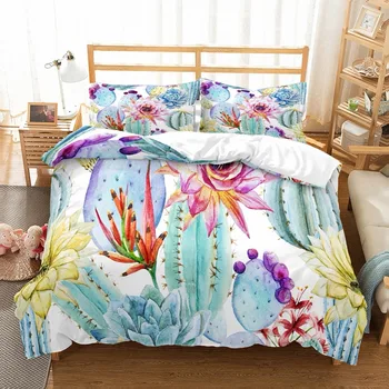 

Cactus Bedding Sets Duvet Cover 2/3 Piece Tropical Plant Bedspread with Pillow Sham Single Double Full Queen King Home Decor