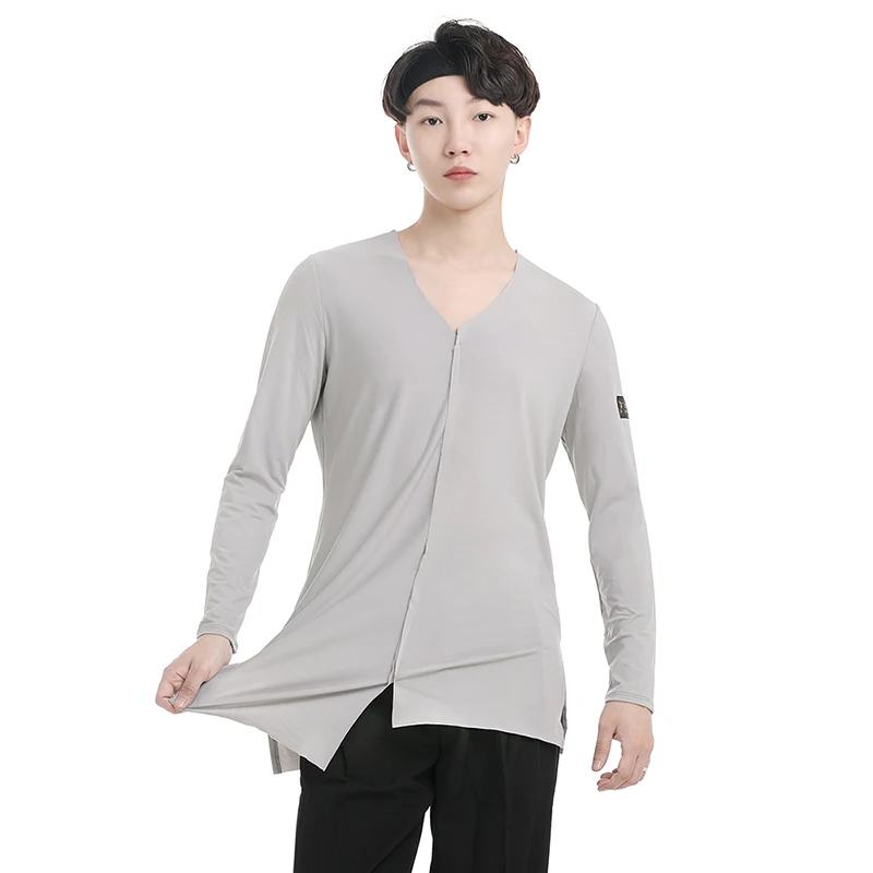 

New Latin Dance Shirts Men Long Sleeve Irregular Design Top Male Tango Salsa Samba Rumba Cha Cha Dancing Practice Wear DN4612