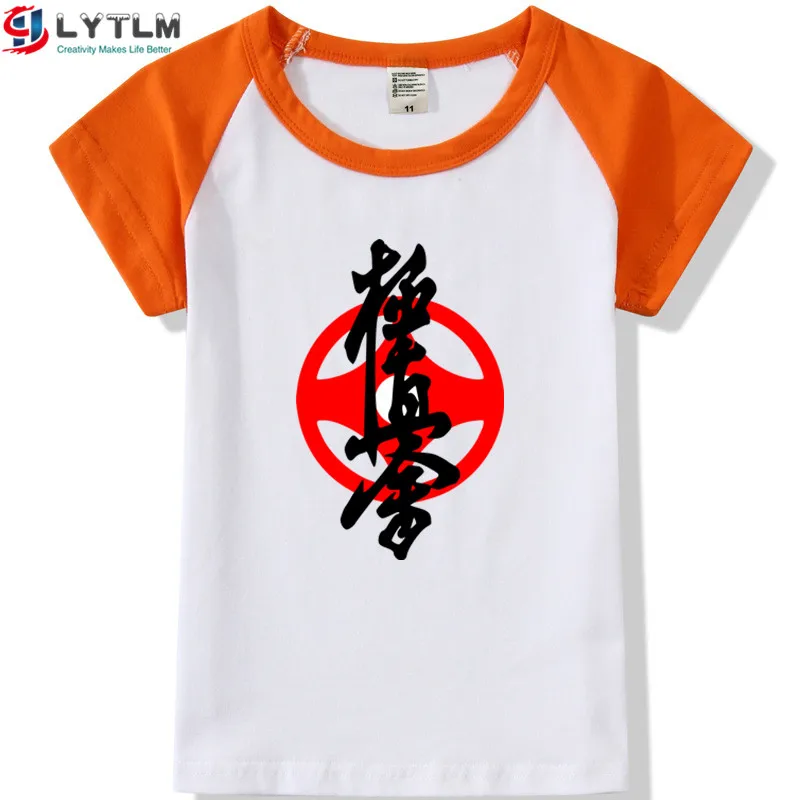 Футболка LYTLM Kyokushin Karate Oyama для мальчиков, Детские футболки в Корейском стиле для мальчиков, Детская футболка Kung Fu детская футболка Moleton Infantil - Цвет: DX Raglan Orange