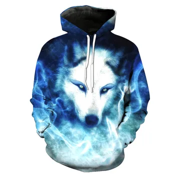 

White Wolf Printed Hat Pocket Cover Men's Tide Hat Men's Wear Sweatshirts