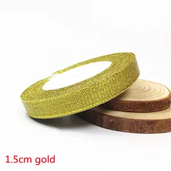 Elegant Silver and Gold Silk Satin Organza Ribbon for Wedding and DIY Crafts - 25 Yards (15mm Gold)