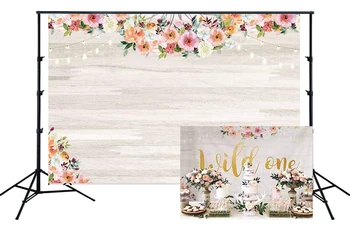 

Floral Wooden Wall Backdrop Flower Wood Board girl Birthday Decor Bohemian Boho Baby Shower Party Banner photo background SM-331