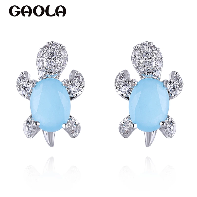 

GAOLA Fashion Round Horse Eye Cubic Zircon Turtle Lovely Tortoise Animal Stud Earrings For Women GLE7585