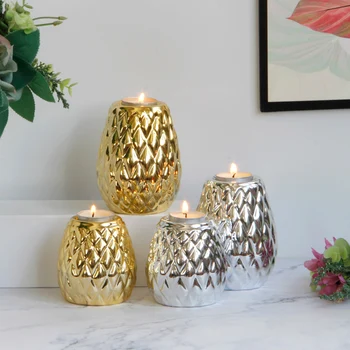 

Golden Pineapple Candlestick Romantic Diamond Plated Ceramic Candle Holders Wedding Centerpieces for Tables Decoration Crafts