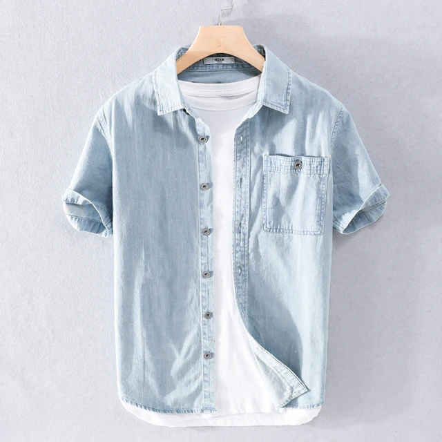 Half Sleeve Casual Denim Shirt For Man - Shirt-sgquangbinhtourist.com.vn