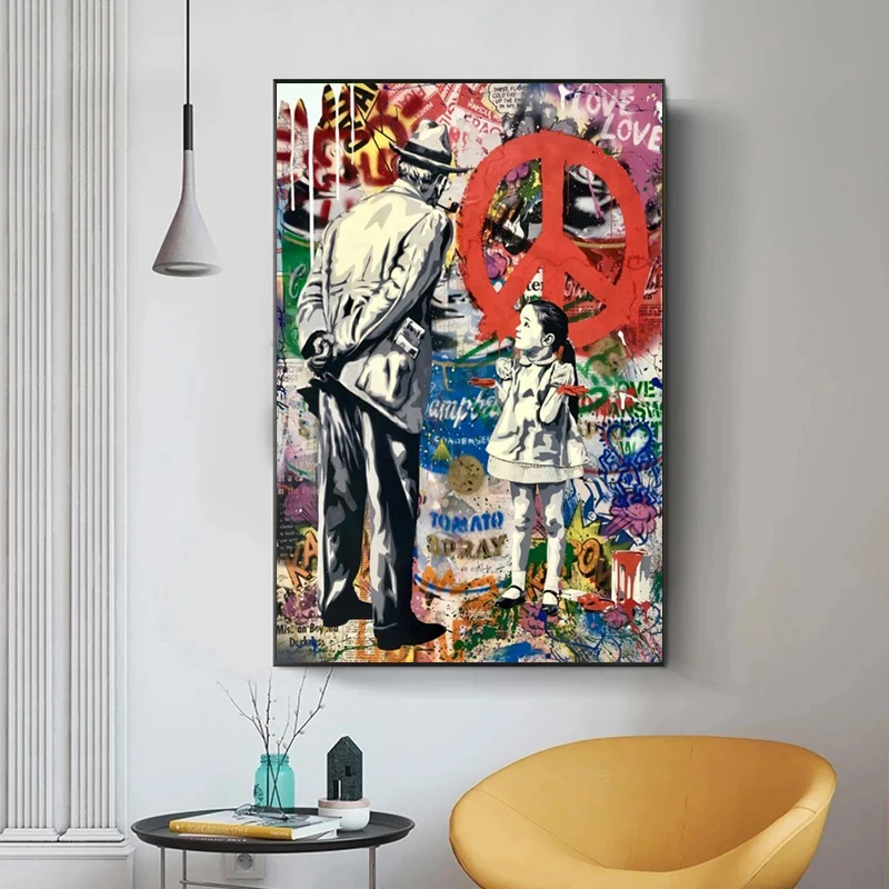 

The Grandpa With Girl Abstract Spray Graffiti Canvas Painting On Wall Decor Street Art Poster And Prints Picture For Living Room