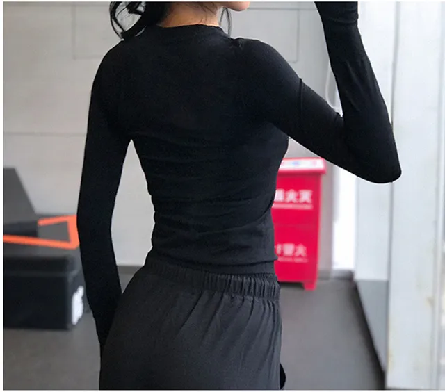 Long Sleeve Gym Yoga Sports Crop Top Women s Seamless T shirt Fitness Woman Sport Tshirt