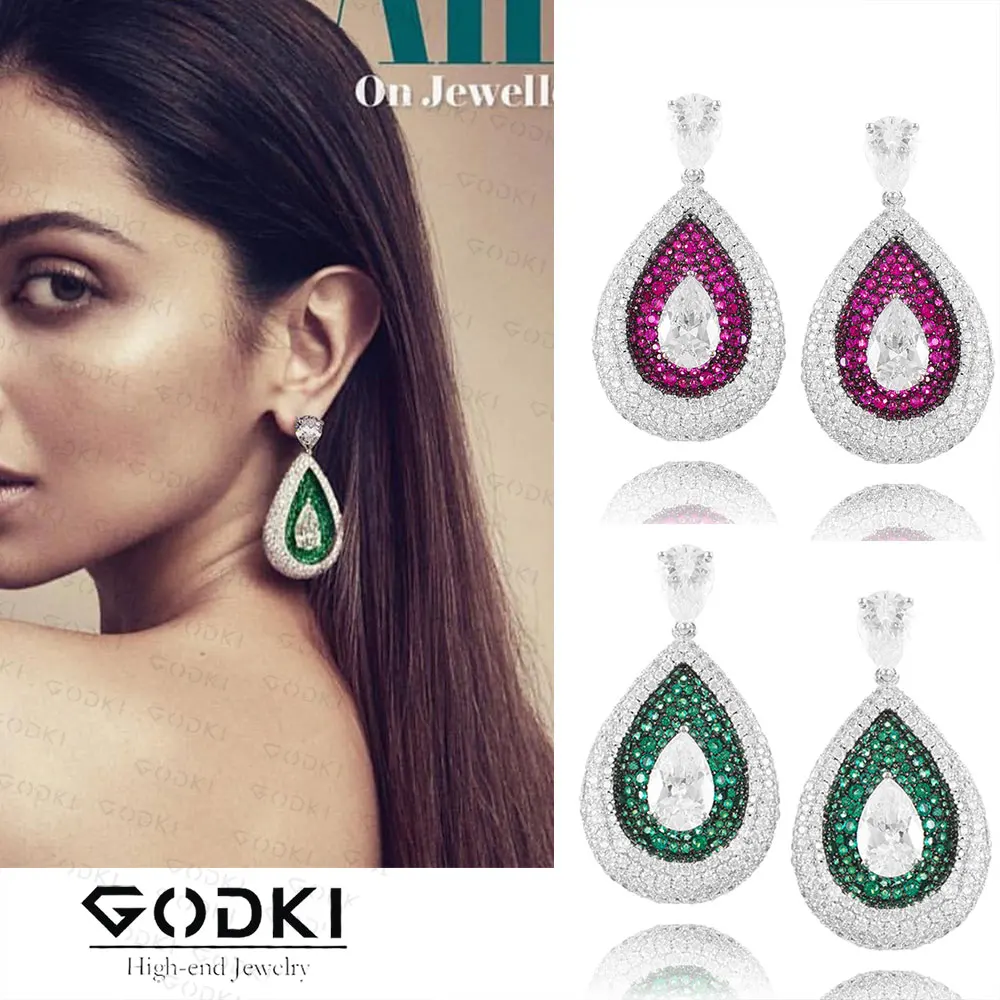 GODKI 2020 красный ковер известный бренд серьги капли для женщин BOHO кубический циркон