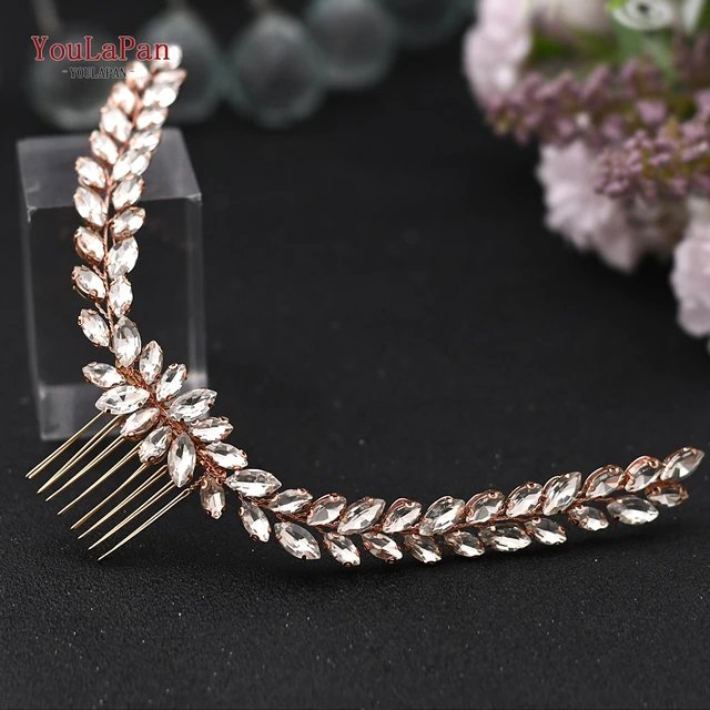 TOPQUEEN HP301 Indian Bridal Hair Accessories Alloy Flower Bridal Crowns and Tiaras Silver Hair Pieces Wedding Hair Jewelry HP339-Rose Gold