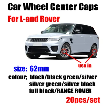 

20pcs/lot 62mm green black Car Wheel Center Caps hub rim covers For Land Rover RANGE ROVER Evoque Discovery Car accessories