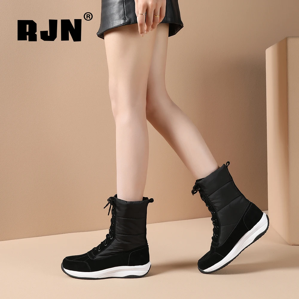 

RJN New Autumn Ankle Boots Casual High Quality Breathable Cow Suede Handmade Boots Lace-up Anti-skid Platform Shoes Women RO380