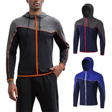 Мужская куртка с капюшоном для фитнеса с o-образным вырезом, тренировочный костюм с длинным рукавом на молнии размера плюс, цветная строчка с цветным карманом, тонкое повседневное пальто