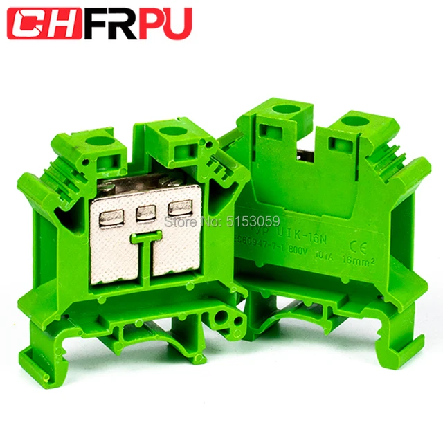 10PCS UK-16N Universal DIN Rail Mounted Terminal Blocks Screw Type Connector Electrical Crimp Terminator UK16N Green