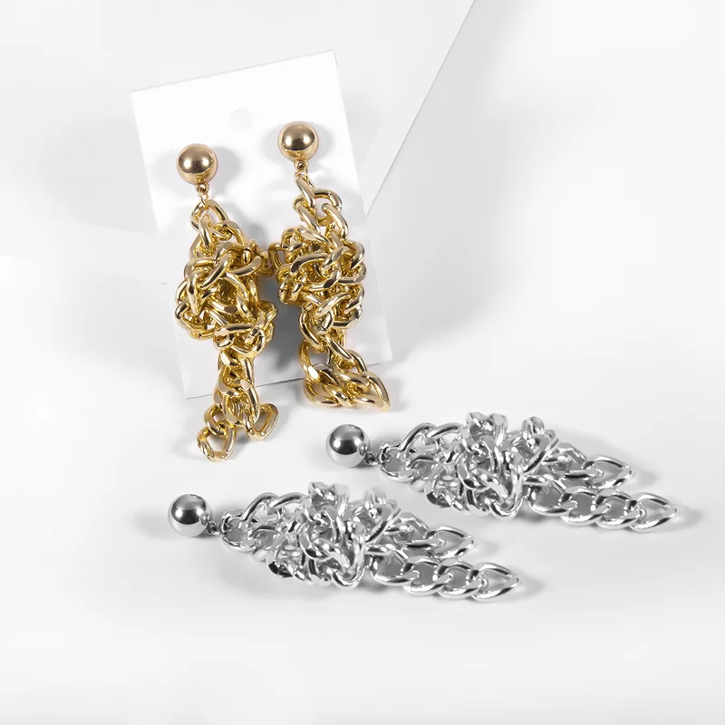 Hyperbole Мода Золото Серебро сплав творческие Цепи Галстук длинные Подвесные серьги