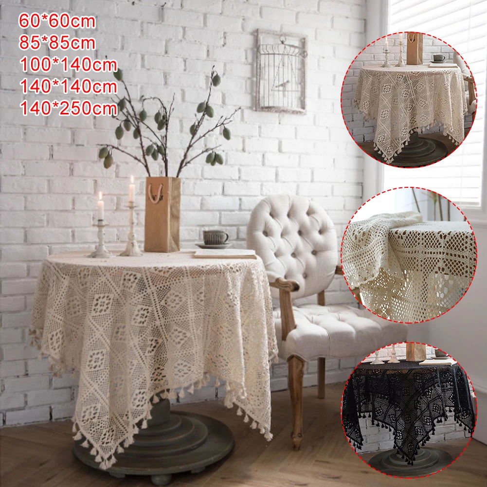 Tassels Tablecloth Hollow Decorative Table Cloth Lace Rectangular For Dining Living Room Kitchen Cafe Decor | Дом и сад