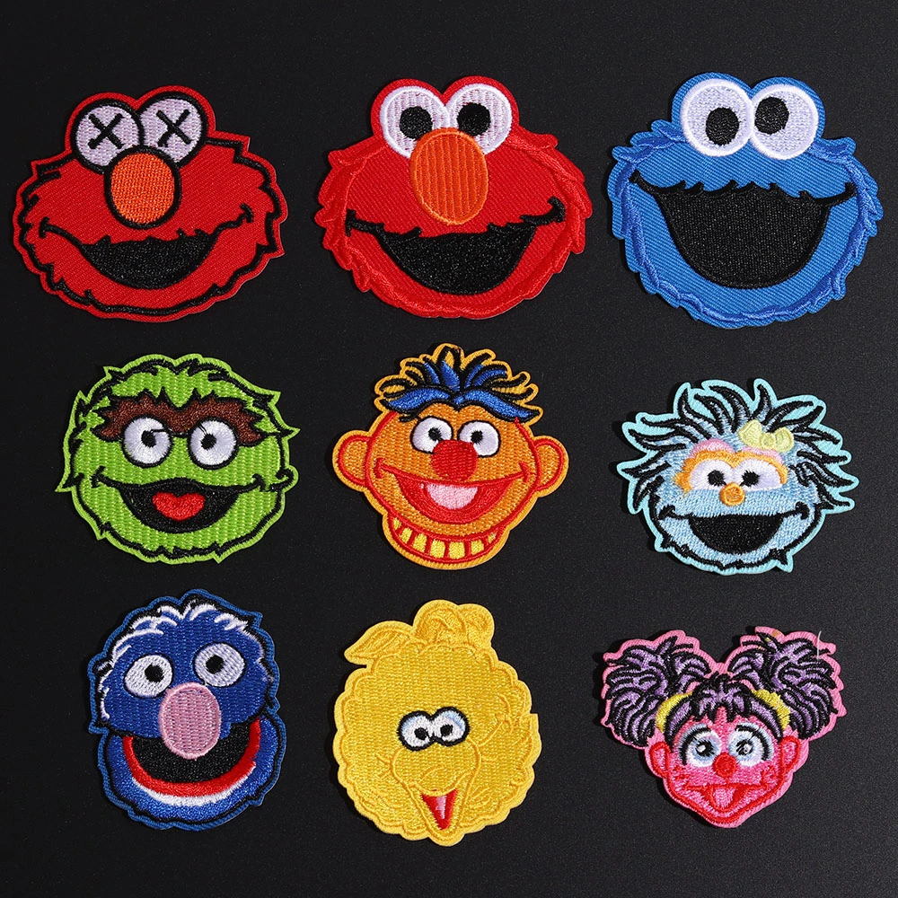 

Sesame Street Patch Embroidered Patches For Clothing Iron On Patches On Clothes Stripe Anime Patch Elmo Cookie Monster Decor