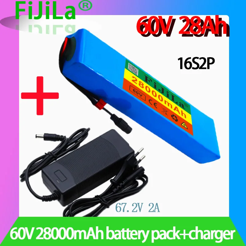 60V 16S2P 28Ah 18650 Li-ion Battery Pack 67.2V 28000mAh Ebike Electric bicycle Scooter with BMS 1000Watt plug + charger | Электроника