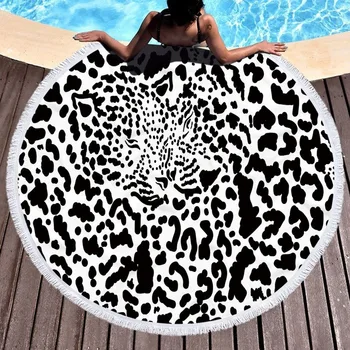 

2020 new round beach towel microfiber beach mat bath towel bathrobe towel Unicorn + Leopard Print Adult Colorful Quicksand