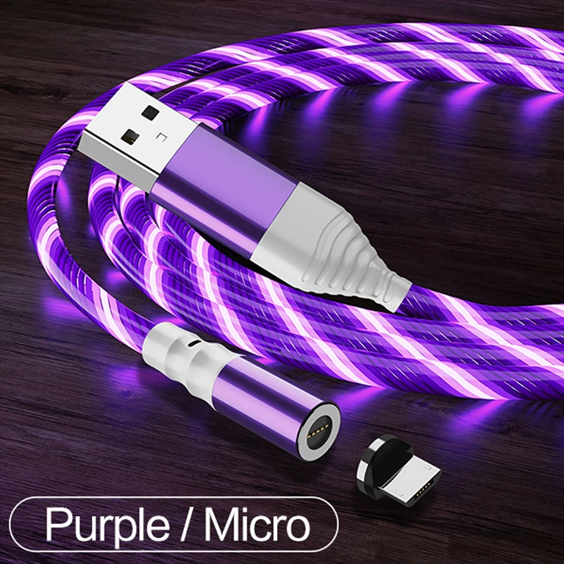 Магнитный Micro USB кабель Venroii, светящийся кабель для передачи данных, кабель типа C для samsung huawei Honor Xiaomi Redmi Note 7 8 Pro - Цвет: Micro Purple