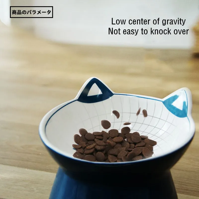 Tilted Elevated Cat Bowl Ceramic Cat Dog Bowl Dish Anti Vomiting Pet